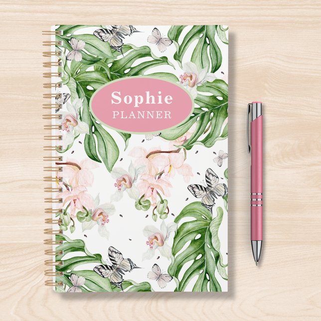 Agenda Cropical Watercolor Floral Girly Personalizada (Criador carregado)