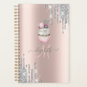 Agenda Cupcake com Monograma em Dourado Rosa e Pingos de
