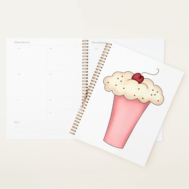 Agenda Cupcake Kawaii, bonito, Milkshake com Cereja (Criador carregado)