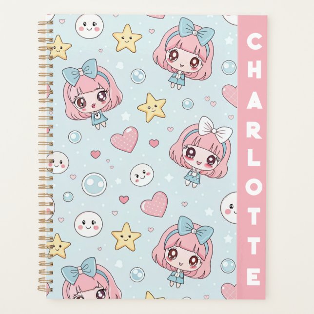 Agenda Custom Anime Kawaii with Hearts and Star (Frente)