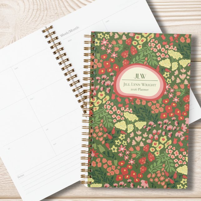 Agenda Custom Floral Monogram Weekly Monthly Planner (Floral Monogrammed Planner)