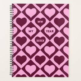 Agenda Custom Heart Checkerboard Pattern Bordeaux Pink - 
