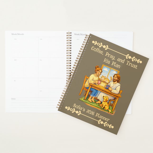 Agenda Custom Jesus & Coffee Crayon Art 2026 2027 Planner (Exibição)