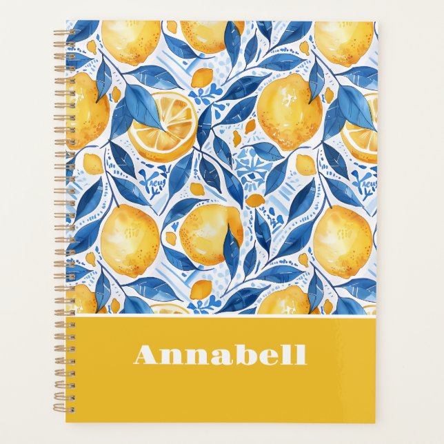 Agenda Custom Mediterranean Lemon Pattern Planner (Frente)