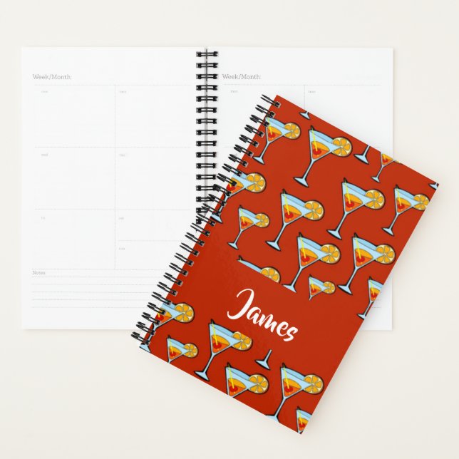 Agenda Custom name cocktail glasses on red (Exibição)