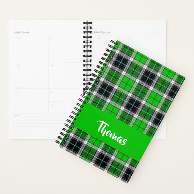 Agenda Custom name green plaid pattern (Exibição)