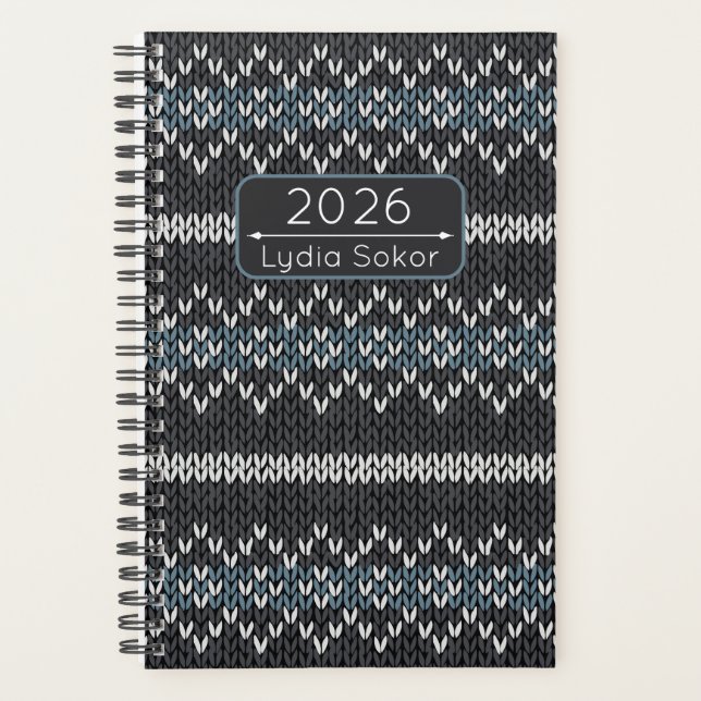 Agenda Custom Name Knit Grey and Blue Planner (Frente)