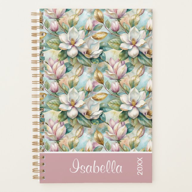 Agenda Custom Pattern Elegant Magnolia Flowers (Frente)