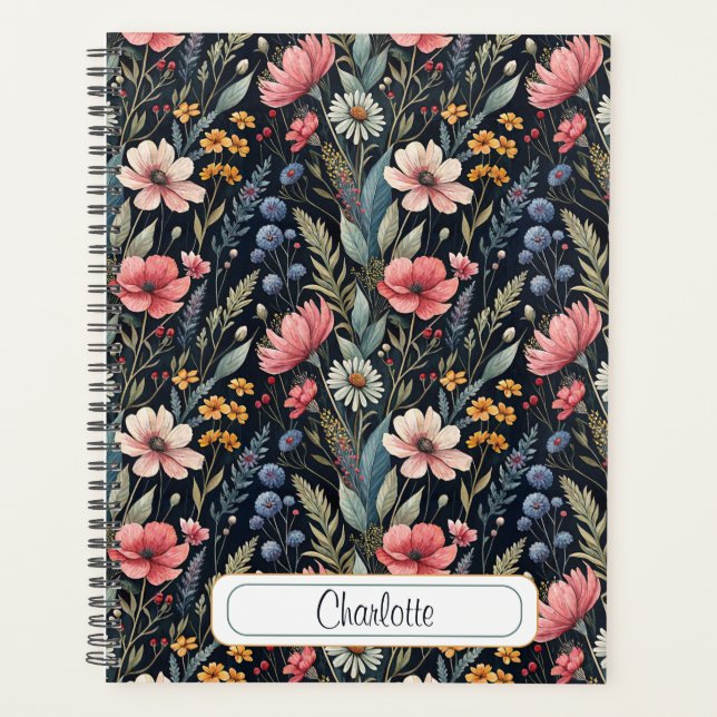 Agenda Custom Wildflowers Botanical Inspiration Black (Frente)