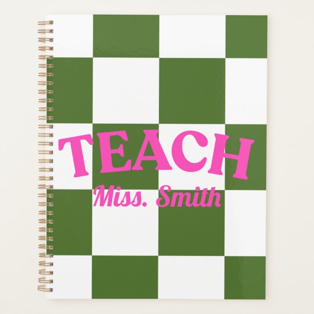 Agenda Customizable Green Checkered Teacher Planner (Frente)