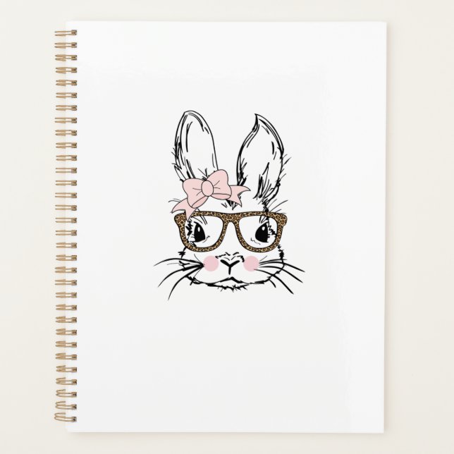 Agenda Cute Bunny Face Shirt Leopard Print Glasses EASTER (Frente)