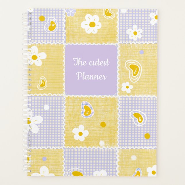 Agenda Cute Daisy Patchwork Aesthetic Gingham Personalize (Frente)