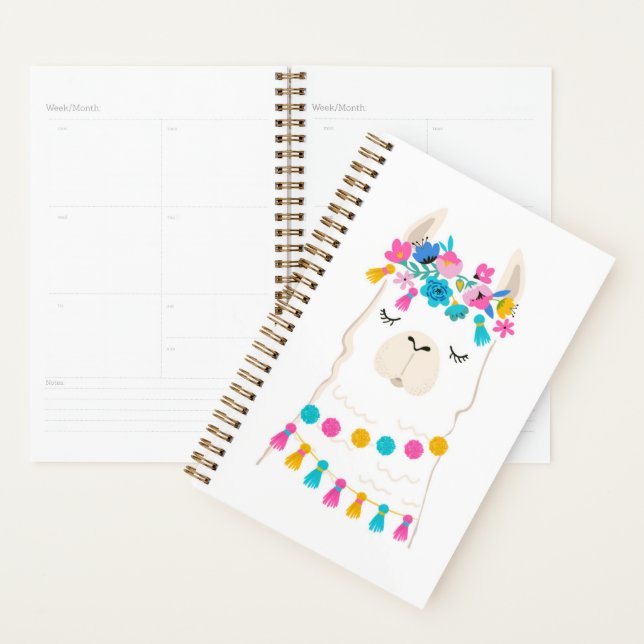 Agenda Cute Floral Llama (Exibição)