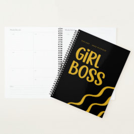 Agenda Cute Girl Boss Black and Gold Monogram Year