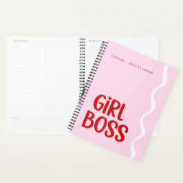 Agenda Cute Girl Boss Pink and Red Monogram Year