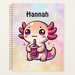 Agenda Cute Kawaii Axolotl com Chá de Bolha Personalizado
