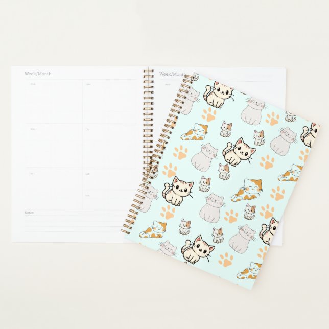 Agenda Cute Kawaii Kittens & Paws Pattern Planner  (Exibição)
