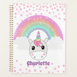 Agenda Cute Kawaii Rainbow Unicorn com Nome Personalizado