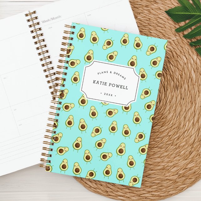 Agenda Cute Kawaii Sorrindo o padrão Avocado personalizad (Criador carregado)