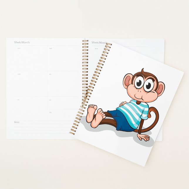 Agenda Cute Monkey in Blue Striped Shirt and Shorts (Criador carregado)