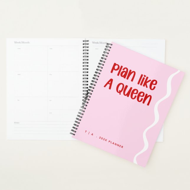 Agenda Cute Motivational Pink and Red Monogram Year (Exibição)