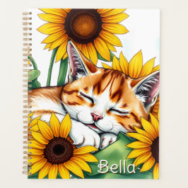 Agenda Cute Napping Kitten and Sunflowers Personalized