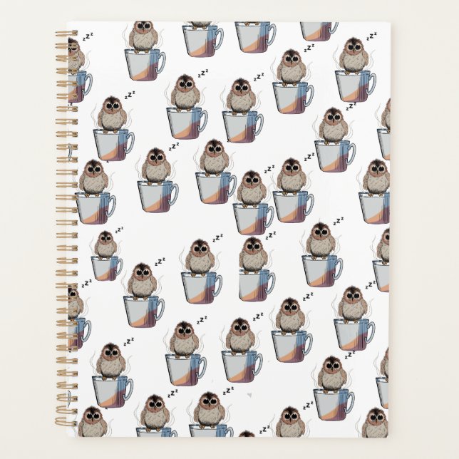 Agenda Cute Owl Pattern Pencil Sketch Planner (Frente)