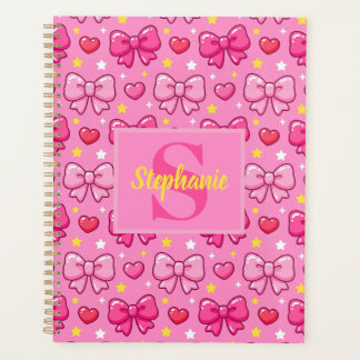 Agenda Cute Pink Bows and Hearts Personalized Monogram