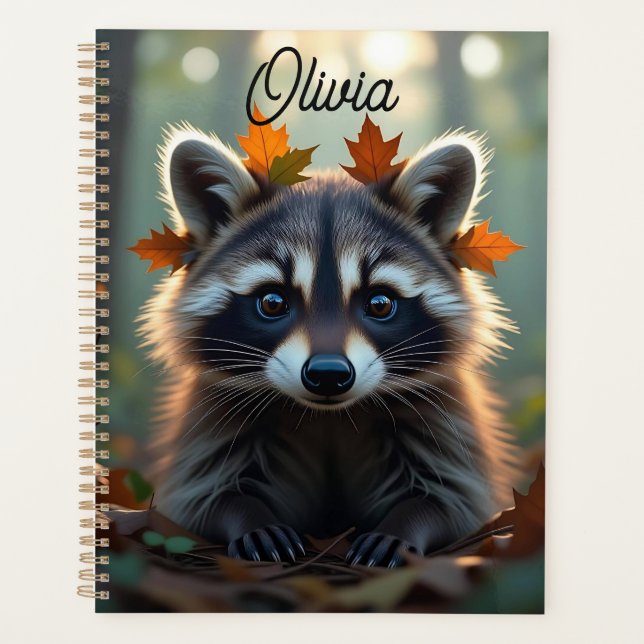 Agenda Cute Raccoon em queda deixa personalizado (Frente)