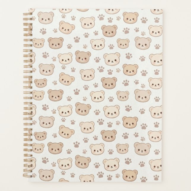 Agenda Cute Teddy Bear Pattern Notebook Cover Background (Frente)