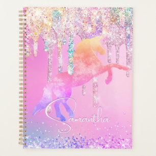 Agenda Cute unicórnio rosa Glitter arco-íris Glitter Mono