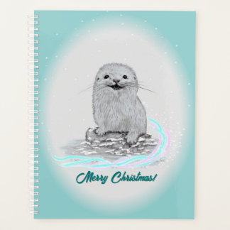 Agenda Cute White Baby Sea Otter , Merry Christmas