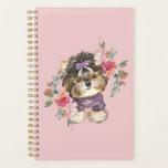 Agenda Cute Yorkshire Terrier Yorkie e flores<br><div class="desc">Design de Aquarela</div>