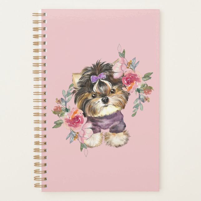Agenda Cute Yorkshire Terrier Yorkie e flores  (Frente)