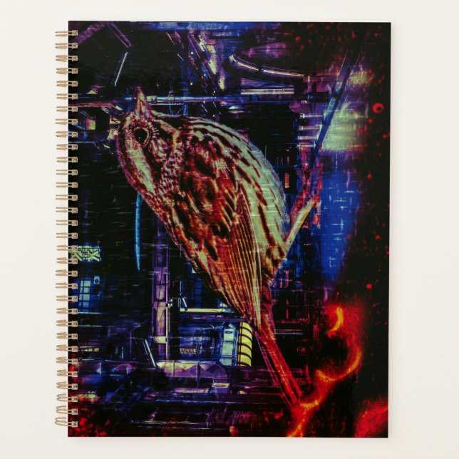 Agenda Cyberpunk Sparrow in Neon Cityscape (Frente)