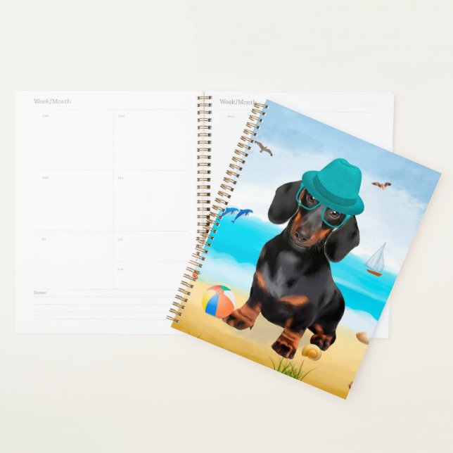 Agenda Dachshund Dog em Beach (Exibição)