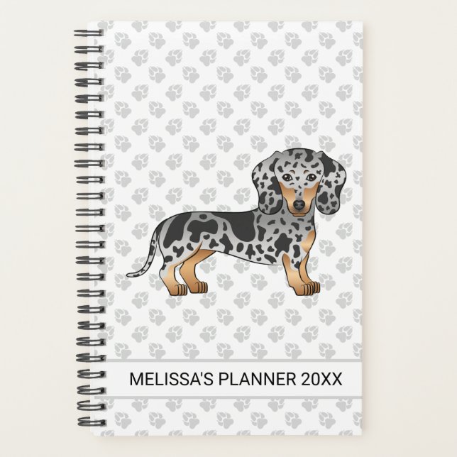 Agenda Dachshund E Texto De Cabelo Curto Preto E Barrado (Frente)