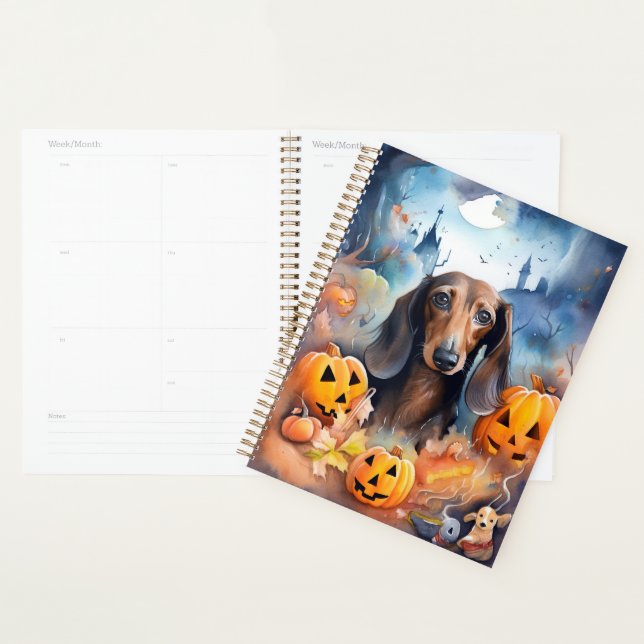 Agenda Dachshund Halloween com Abóboras Assustador (Exibição)