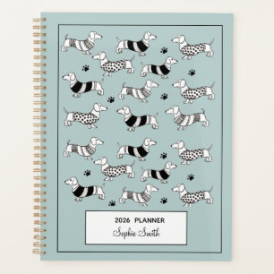 Agenda Dachshund ilustrated Dog amantes Blue 2022 Planner