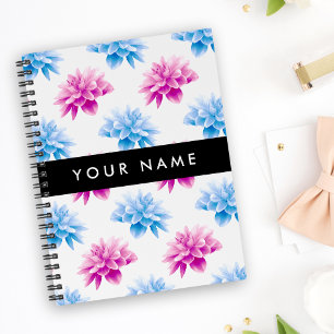 Agenda Dália Rosa e Azul, Padrão Floral, Seu Nome