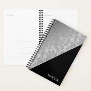 Agenda Damasco prateado monograma