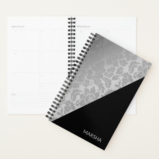 Agenda Damasco prateado monograma (Exibição)