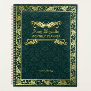 Agenda Damasco Verde de Folhagem Dourada do Cobrir Classi