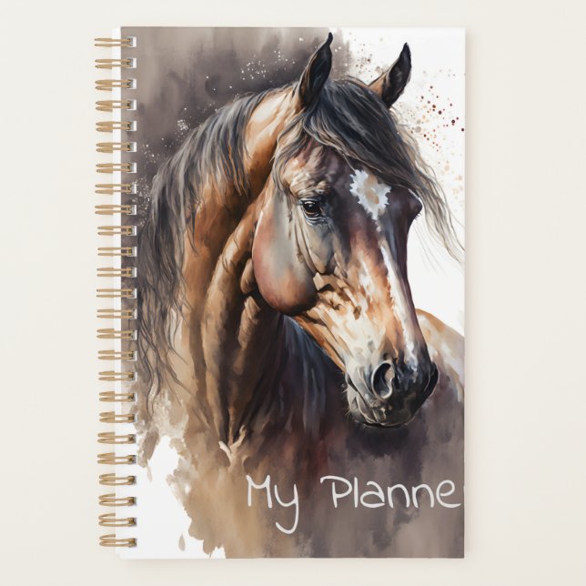 Agenda Dark Bay Horse Watercolor Diariamente (Frente)