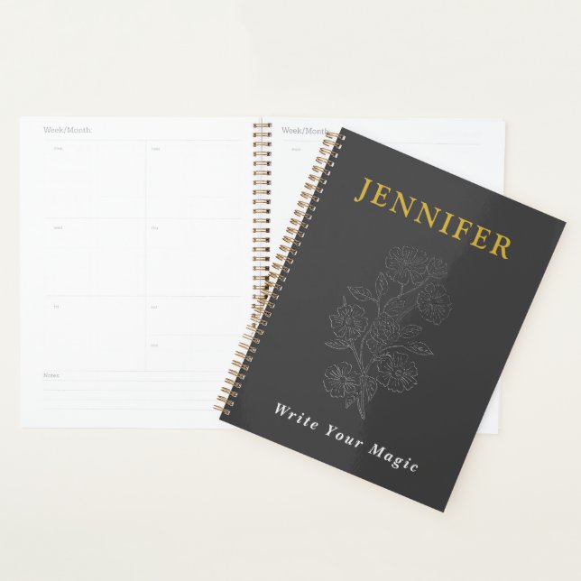 Agenda Dark Gray Elegant Custom Notebook – Sleek  (Exibição)