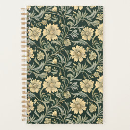 Agenda Dark green stylized yellow flowers  pattern 