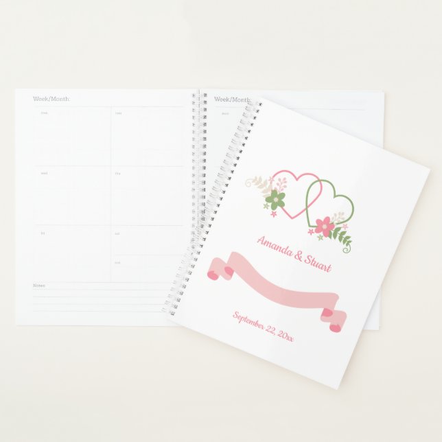 Agenda Data de Casamento Personalizado de Dois Corações (Exibição)