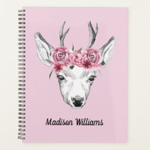 Agenda Deer de Flores de Aquarela   Adicione seu nome