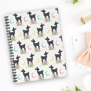 Agenda Deer Pattern, Baby Deer, Boho, Flores, Lua