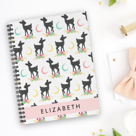 Agenda Deer Pattern, Baby Deer, Boho, Flores, Seu Nome